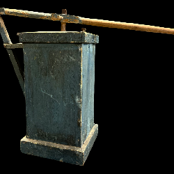 Early Blue Painted Wooden Butter Churn