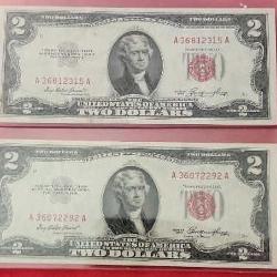 2- 1953A Red Seal 2 Dollar Bills