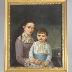 19th C. Oil on Canvas Portrait of Two Girls