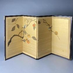 Japanese Byobu Signed Painted Silk Folding Screen