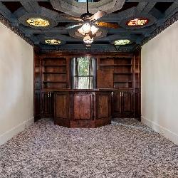 Library With Bar and Coffered Ceiling