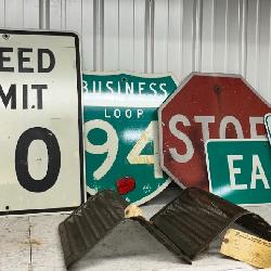 Small Selection of Older Road Signs incl. Stop, East, Business Loop 94 