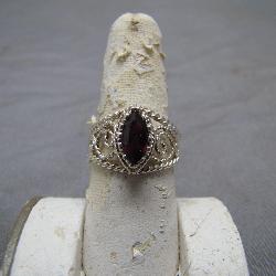 Woman's Size 8 Sterling Silver Ring W/Red Stone