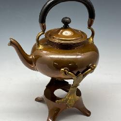 Gorham Mixed Metals Art Nouveau Teapot w/ ebony handle w/ stand