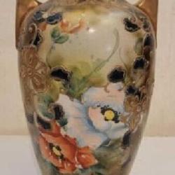Asian Hand PInted Unmarked Floral Vase 14 Inches