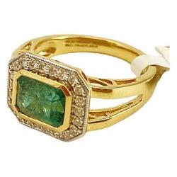 18K Two Tone Emerald & Diamond Ring