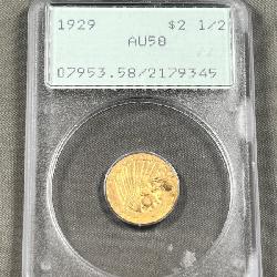 1929 2 1/2 Dollar Gold in AU58 PCGS 