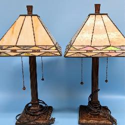 Pair of Mission Slag & Stained Lamps