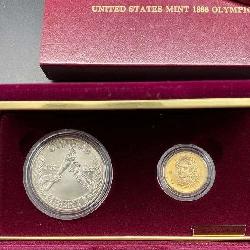U.S. Mint 1988 Uncirculated Silver Dollar & Gold Five Dollar Olympic Coins