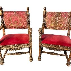 2 EXCEPTIONAL HEAVY CARVED ARM CHAIRS