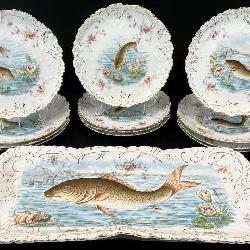 Antique Porcelain Fish Platter & Plates