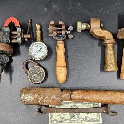 Lot of Vintage/Antique Tools - Brass, Jeep, Wood