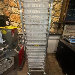 All S.S. 18 Shelf Pasta Rack with Bins on Casters