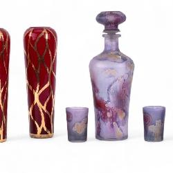 Art Glass Decanter + Shotglasses, Flower Vases