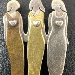 Sterling Silver & Mixed Metal Sisters Pin Signed