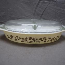 Glass Pyrex Floral Themed Divided Bowl W/Lid