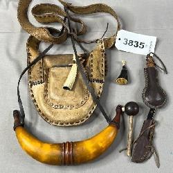 Leather Possible Bag with Double Horn Attached and