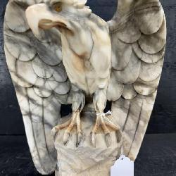 LARGE CARVED MARBLE EAGLE ON STAND