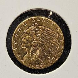 1909 2 1/2 Dollar Indian Head Gold Coin
