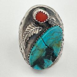 Vintage Sterling Silver Turquoise & Coral Ring