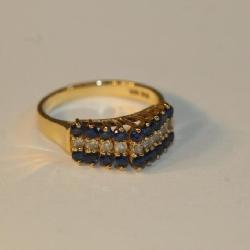14K 3-row Sapphire and diamond ring, 3.8g, size 7