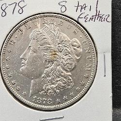 1878 Silver Morgan Dollar 8 Tail Feather Coin