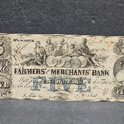 1864 or 1884?  Farmers Merchants $5 Bank Currency