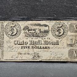 1839 Five Dollar Old Rail Road Currency Note