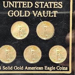 5 US Gold Vault $5 Gold Coins 1/10 Oz. Each
