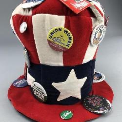 Patriotic Hat With Collection of Political Pins