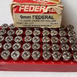 50 Rds Federal 9mm 115 gr Jacketed Hollow Point