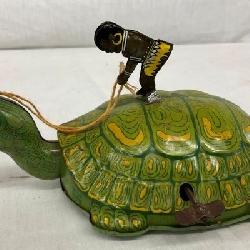 EARLY TIN J. CHEIN & CO. TURTLE TOY W/ MAN 