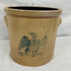 4G. STONEWARE CROCK W/ COBALT EAGLE 