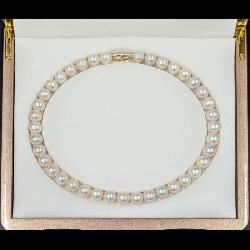 A Fine 11-12MM Akoya Pearl Necklace With 18K Gold Clasp And Original Box / Case, 40 Pearls Total