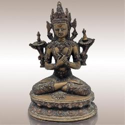 19th Century Bronze Tibetan Bodhisattva Sitting Figure With Flower Mark