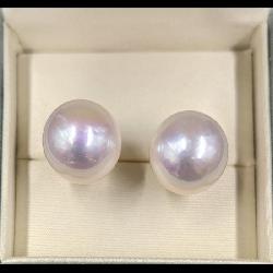 A Pair Of Fine 15mm South Sea Pearl And 18K Gold Stud Earrings With Original Box