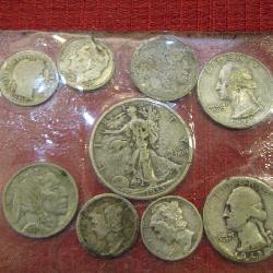 1935 WALKIG LIBERTY HALF DOLLAR, 1912 LIBERTY DIME, 1957 JEFFERSON DIME, 1937 & NO DATE BUFFALO NICK