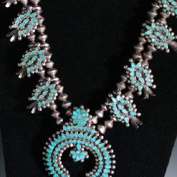 *Rare* Antique Zuni Frank Dishta Squash Blossom Necklace Turquoise & Silver Native