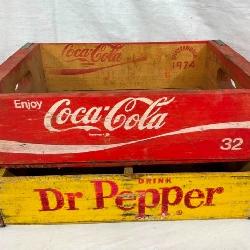 COKE AND DR. PEPPER WOODEN CRATES 