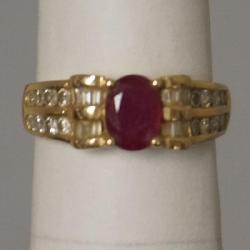 1069	GOLD RUBY AND DIAMOND RING, SIZE 6, 2.56 DWT WITH STONES