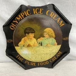 1915 OLYMPIC ICE CREAM TIN LITHO SIGN