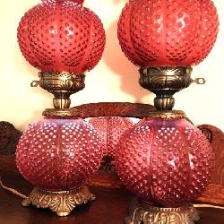 Fenton Cranberry Hobnail Table Lamps