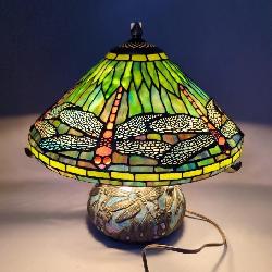 Tiffany Style Dragonfly Table Lamp And Lampshade, With 3 Pullstring Bulbs, 17