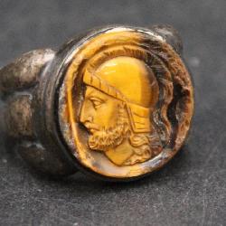  Antique Sterling Tigers Eye Cameo Ring