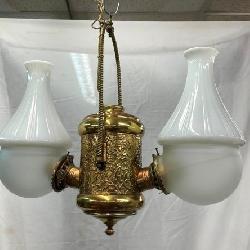 EARLY BRASS ANGLE LAMP W/ SHADES 