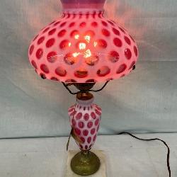 FENTON CRANBERRY COIN DOT TABLE LAMP 