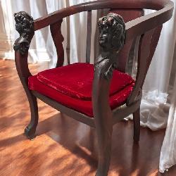 Antique Oak Carved Heads Wood Chair