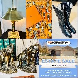 This Fri & Sat! ~Incredible Frisco Lakes Estate Sale! Hermes, Leather, Quilts, Vintage Glass, Tools, Fashion, Accents, Fishing Gear, Garden Accents, Collectibles & Much More!!