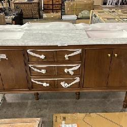 Double Sink Vanity With Granite Top and Back Splash Piece