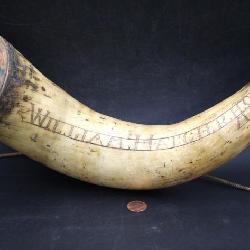 Lot # : 64 - 1888 Scrimshaw Carved Powder Horn